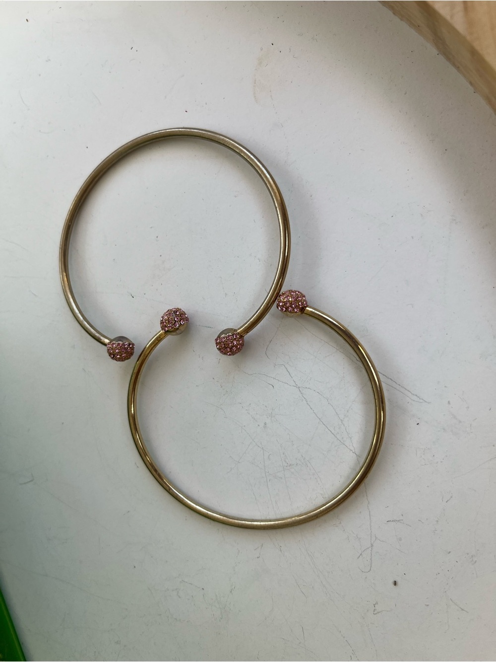 Set of 2 Source Unknown Gold Open Bangle Bracelet with Pink Pavé End Caps
